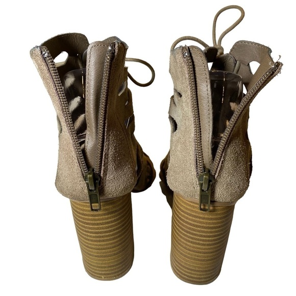 MIA women sz 8M CARA Suede Gladiator sandals booties cut-out peep toe taupe/tan - Picture 8 of 12